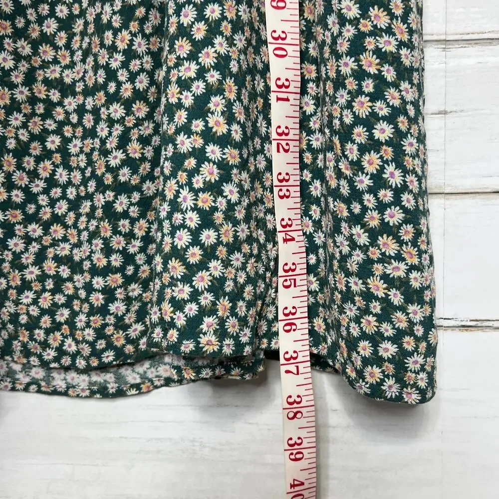 American Eagle Green Floral Babydoll Dress XL Scoop Back Tie Tassels